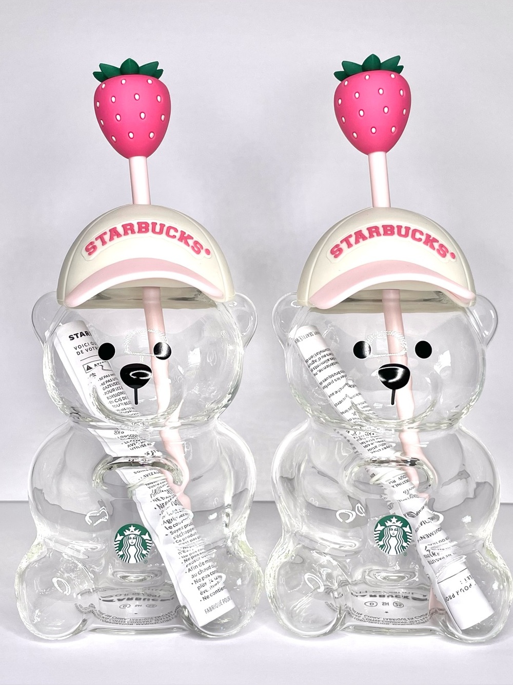 Set of 2 Viral Starbucks Pink Strawberry Bearista Glass Cups